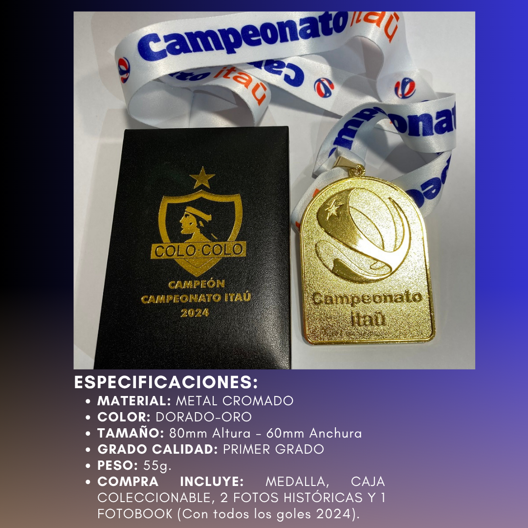 1. *Medalla Campeón Colo Colo 2024. (Medalla + Caja + 2 Fotos + 1  FotoBook).